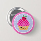 かわいいのカップケーキのいちご 缶バッジ (正面&裏面)