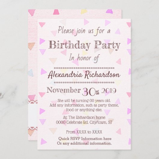 かわいいのカップケーキのハートのピンク 招待状 (正面/裏面)