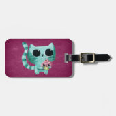 かわいいのカップケーキを持つかわいい子猫猫 ラゲッジタグ (正面横)