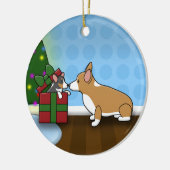 かわいいのクリスマスのコーギーの子犬のギフトのオーナメント セラミックオーナメント (左)