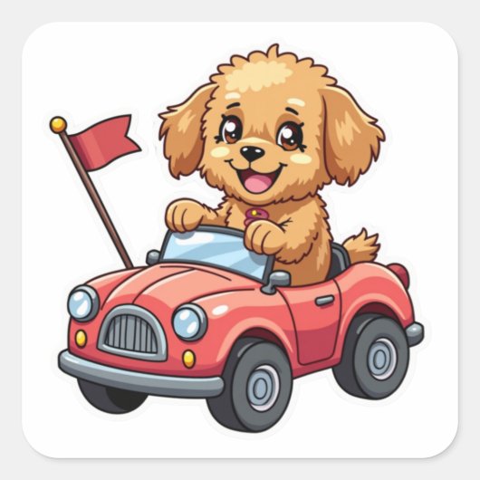 かわいいのシールおもちゃの車のCavapoo スクエアシール (正面)