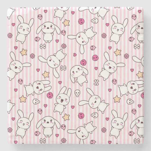 かわいいのストライプなパターン ストーンコースター (正面)