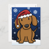 かわいいのダックスフントのクリスマスの郵便はがき(赤い) シーズンポストカード (正面/裏面)