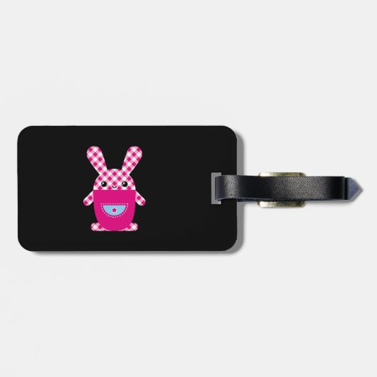 かわいいのチェック模様のウサギ ラゲッジタグ (裏面横)