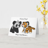 かわいいのトラのパンダはカードを抱き締め、接吻します カード (黄色い花)