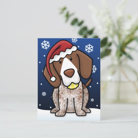 かわいいのドイツ人のShorthairのポインターのクリスマスの郵便はがき シーズンポストカード (スタンド正面)