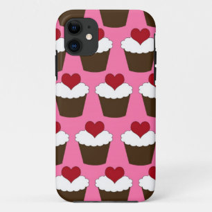 かわいいのハートのかわいくガーリーなカップケーキのハートパターン iPhone 11 ケース