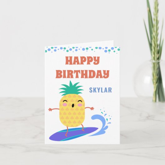 かわいいのパイナップルサーファーのハッピーバースデーのプールを囲んでのパーティ カード (正面)