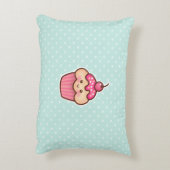 かわいいのピンクのカップケーキおよびかわいく真新しく青い水玉模様 アクセントクッション (裏面(縦))