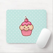 かわいいのピンクのカップケーキおよびかわいく真新しく青い水玉模様 マウスパッド (マウス)