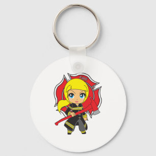 かわいいのブロンドの消防士の女の子 キーホルダー