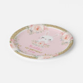 かわいいのベビーのバニー/ピンクの花のウサギの誕生日 ペーパープレート (アングル)