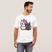 かわいいのユニコーンと黒猫かわいいファンタジー Tシャツ (正面フル)