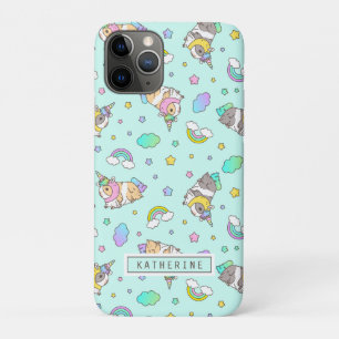 かわいいのレインボー・ユニコーンギニーピグの青い柄 iPhone 11 PROケース