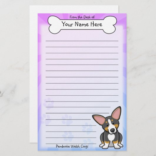 かわいいの三ペンブロークのウェルシュコーギーの文房具 便箋 (正面/裏面)