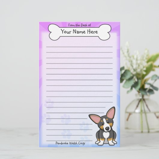 かわいいの三ペンブロークのウェルシュコーギーの文房具 便箋 (スタンド正面)