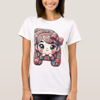 かわいいの女の子とフローラフレーム Tシャツ