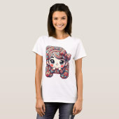 かわいいの女の子とフローラフレーム Tシャツ (正面フル)