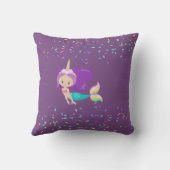 かわいいの女の子マーメイドワナベユニコーンピンクパープル クッション (裏面)