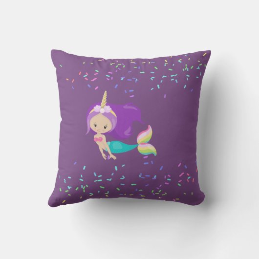 かわいいの女の子マーメイドワナベユニコーンピンクパープル クッション (裏面)