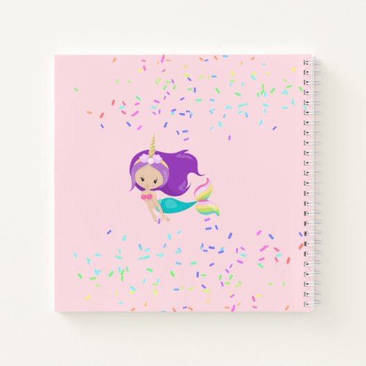 かわいいの女の子マーメイドワナベユニコーンピンクパープル ノートブック (裏面)