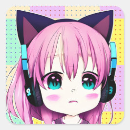 かわいいの女の子(ヘッドフォン付き) スクエアシール