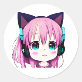 かわいいの女の子(ヘッドフォン付き) ラウンドシール