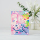 かわいいの子ネコを持つWamonoの日本のな女の子 ポストカード (スタンド正面)