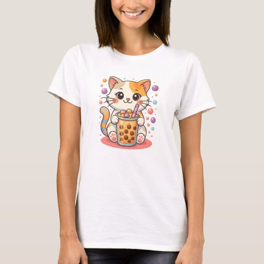 かわいいの子猫バブルティー – かわいいカリコキャットボバ Tシャツ (正面)