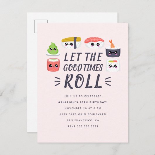 かわいいの寿司ロール誕生会 インビテーションポストカード (正面/裏面)