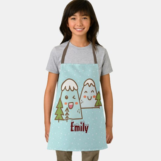かわいいの山の雪の子供のクリスマス エプロン (インサイチュ)