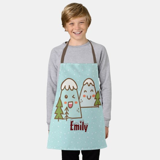 かわいいの山の雪の子供のクリスマス エプロン (着用した状態)