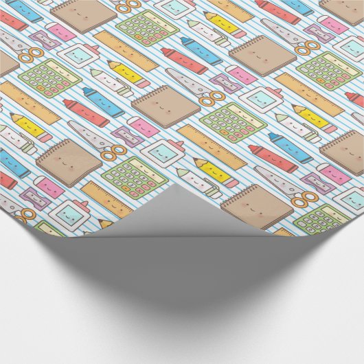 かわいいの新学期は女の子のためのパターンを供給します ラッピングペーパー (角)