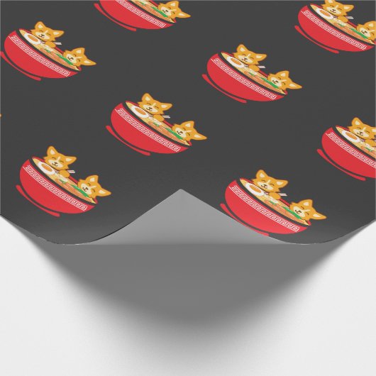 かわいいの日本のな日本製アニメのコーギー犬のおもしろいなラーメンのギフト ラッピングペーパー (角)