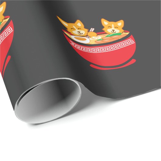 かわいいの日本のな日本製アニメのコーギー犬のおもしろいなラーメンのギフト ラッピングペーパー (ロールコーナー)