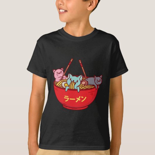 かわいいの日本製アニメ猫のおもしろいで愛らしく日本のなラーメン Tシャツ (正面)