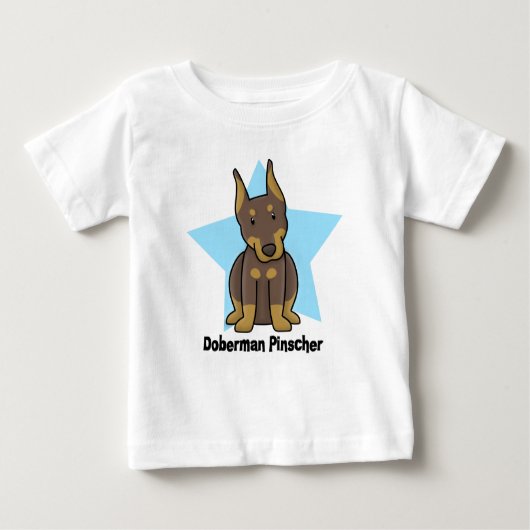 かわいいの星の赤い（犬）ドーベルマン・ピンシェルのベビー ベビーTシャツ (正面)