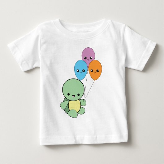 かわいいの気球を持つベビーのカメ ベビーTシャツ (正面)