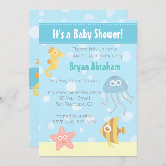 かわいいの水中テーマのベビーシャワーの招待 招待状 (正面/裏面)