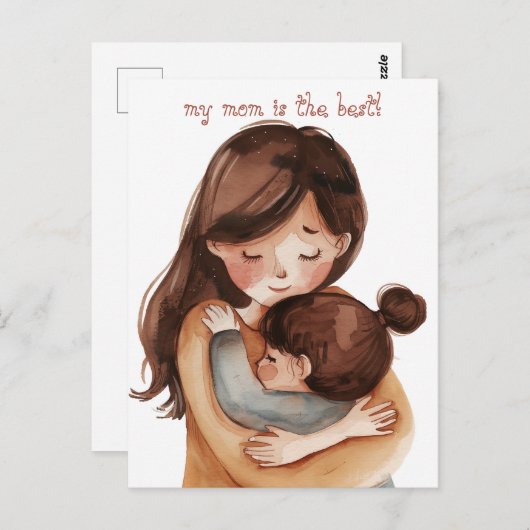 かわいいの水色ママと娘 ポストカード (正面/裏面)