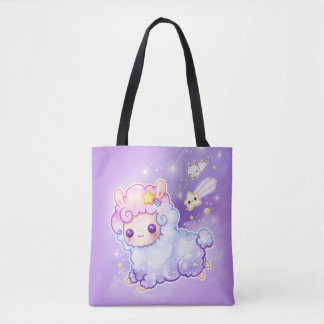 かわいいの流星が付いているかわいいチビ（小さくかわいく書いた感じ）のアルパカ トートバッグ