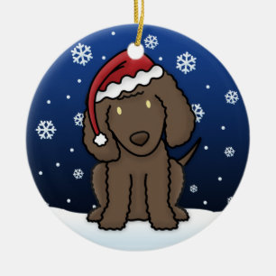 かわいいの漫画のアイリッシュ・ウォーター・スパニエルのクリスマス セラミックオーナメント
