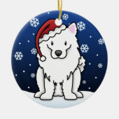 かわいいの漫画のアメリカのエスキモー犬のクリスマス セラミックオーナメント (正面)