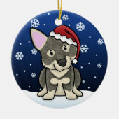 かわいいの漫画のスウェーデン人のVallhundのクリスマスのオーナメント セラミックオーナメント (正面)