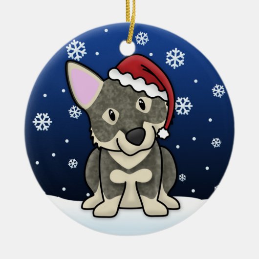 かわいいの漫画のスウェーデン人のVallhundのクリスマスのオーナメント セラミックオーナメント (正面)