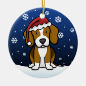 かわいいの漫画のビーグル犬のクリスマス セラミックオーナメント (正面)