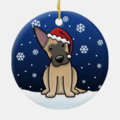 かわいいの漫画のベルギー人のMalinoisのクリスマス セラミックオーナメント (裏面)
