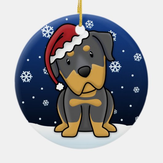 かわいいの漫画のロットワイラーのクリスマス セラミックオーナメント (裏面)