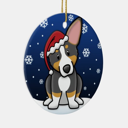 かわいいの漫画の三色のペンブロークのウェルシュコーギー セラミックオーナメント (右)