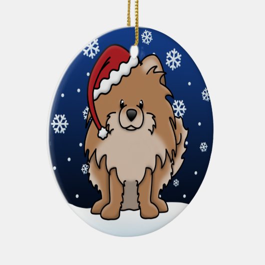 かわいいの漫画の赤のポメラニア犬 セラミックオーナメント (右)